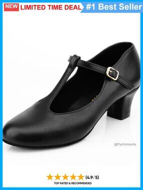 Leather T-Strap Ballroom Dance Shoes 2.3" Heel Salsa Tango